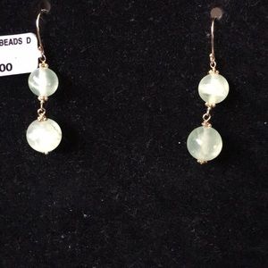 14K Yellow Gold Prenite Beads Earrings